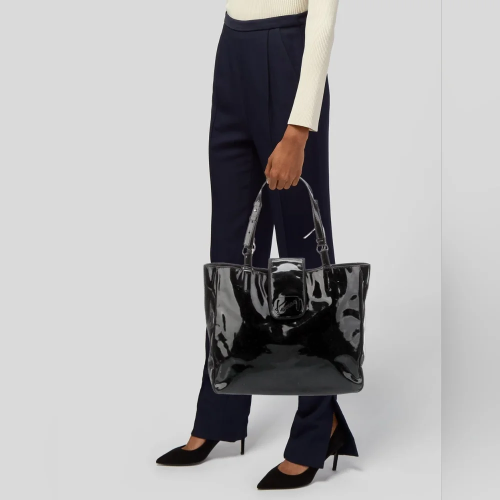 Salvatore Ferragamo Patent Leather Black Tote Medium Authentic - Picture 8 of 10